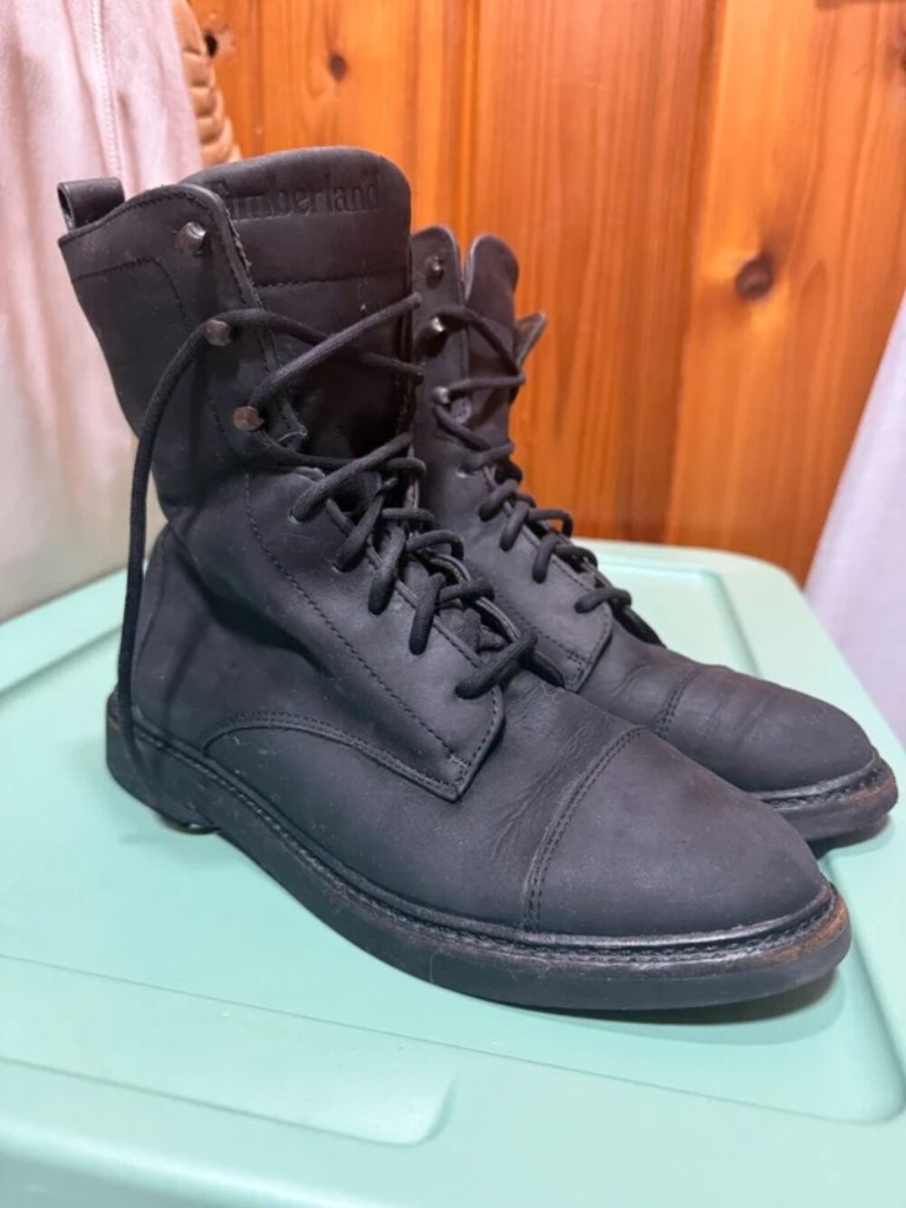 Timberland Matte Black Leather Moto Boots